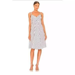 NWT Caroline Constas Pheobe Black White Polka Dot Empire Waist Midi Dress XXS